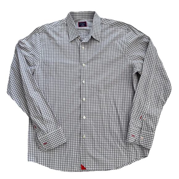 unTUCKit Grey Gingham Slim Fit Mens Button Down Shirt Sz L Preppy Office - Picture 1 of 4